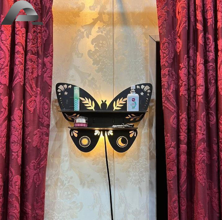 Butterfly Design Wooden Wall Shelf With Back Light