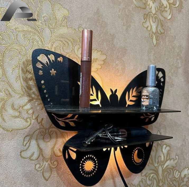 Butterfly Design Wooden Wall Shelf With Back Light