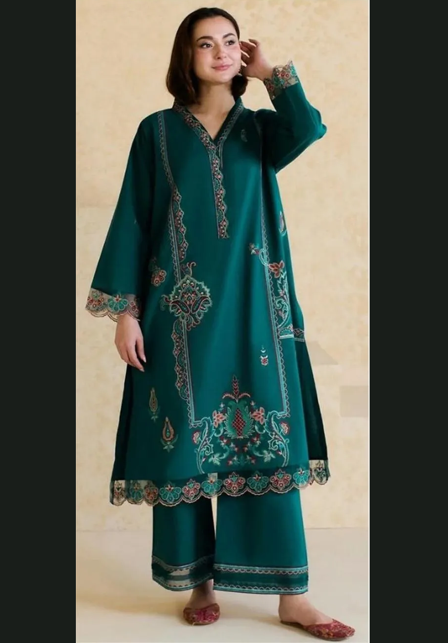 2 Pcs Women's Unstitched Embroidered Suit