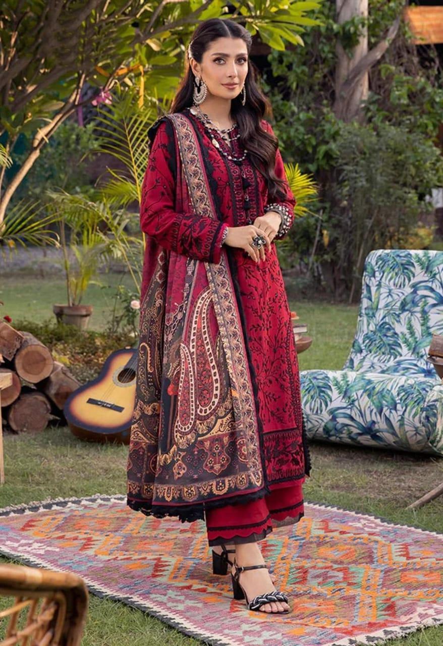 3 Pcs Women's Unstitched Sequins Embroidered Suit