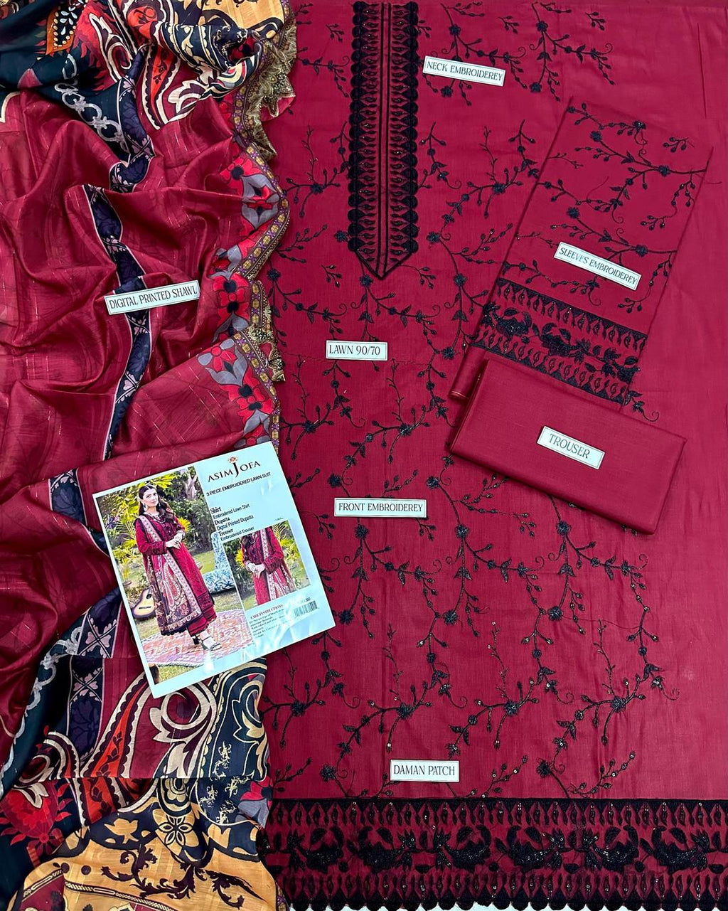 3 Pcs Women's Unstitched Sequins Embroidered Suit