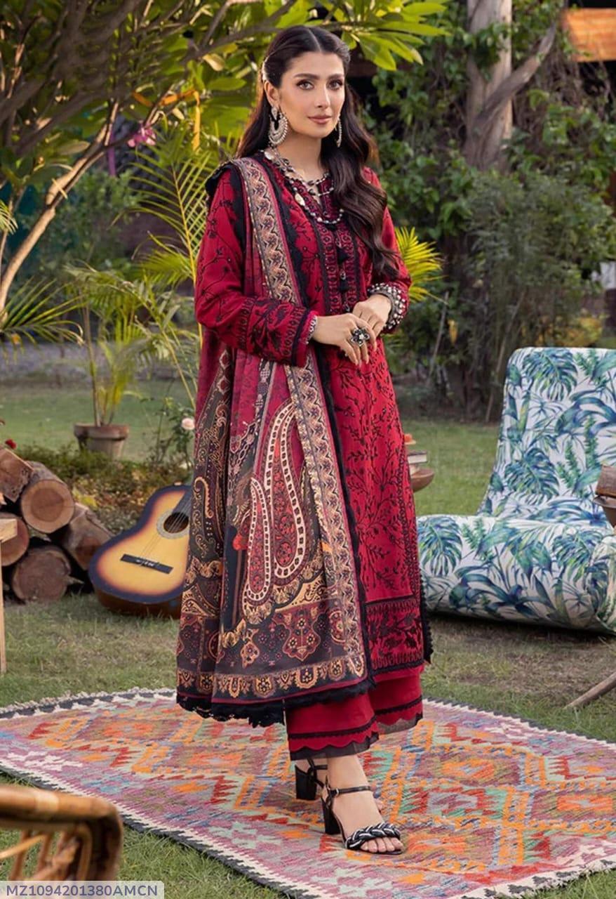 3 Pcs Women's Unstitched Sequins Embroidered Suit