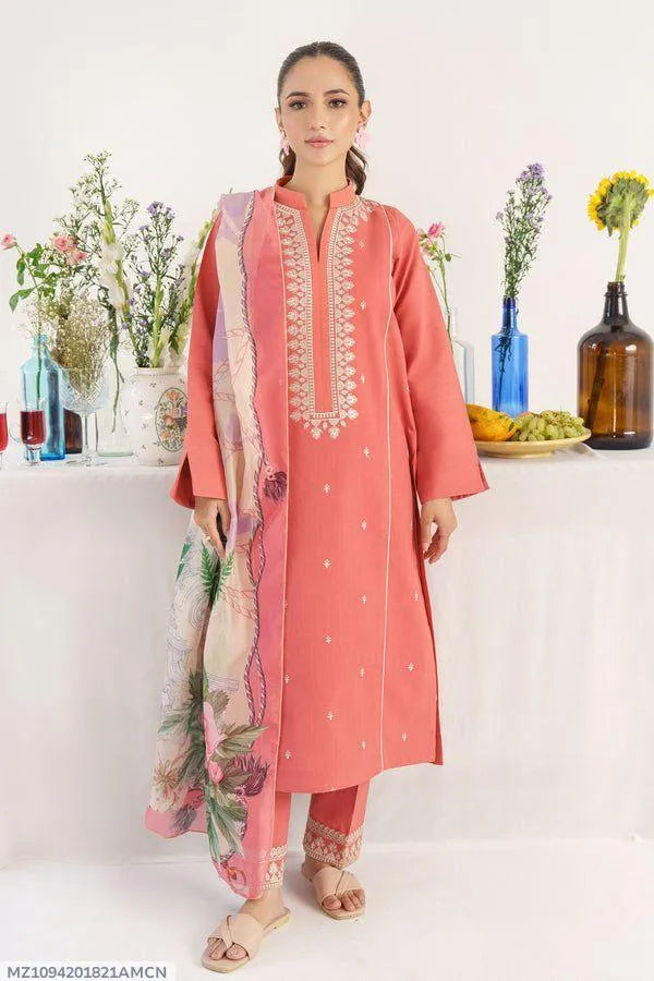 3 Pcs Women's Unstitched Embroidered Suit