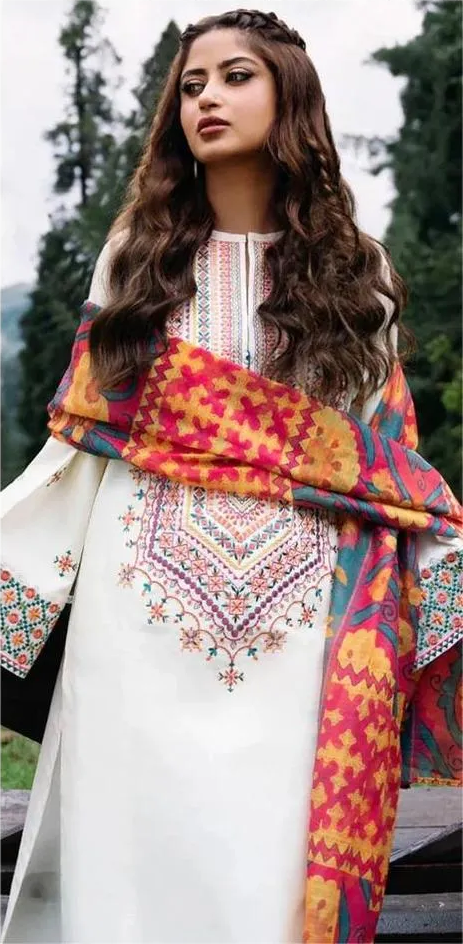 3 Pcs Women's Unstitched Embroidered Suit