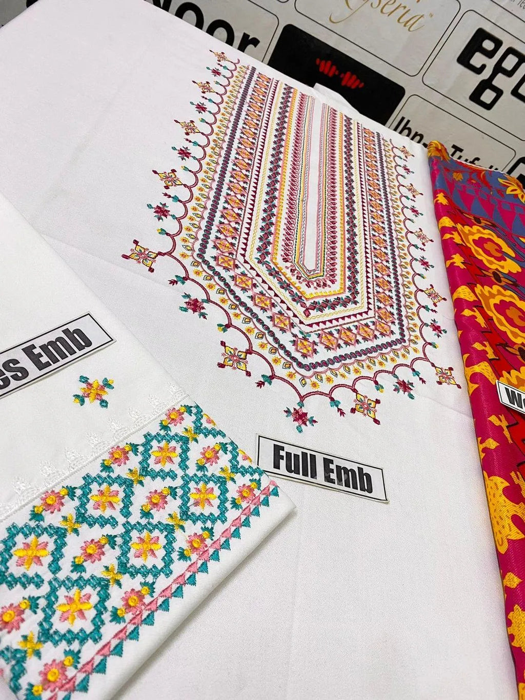 3 Pcs Women's Unstitched Embroidered Suit