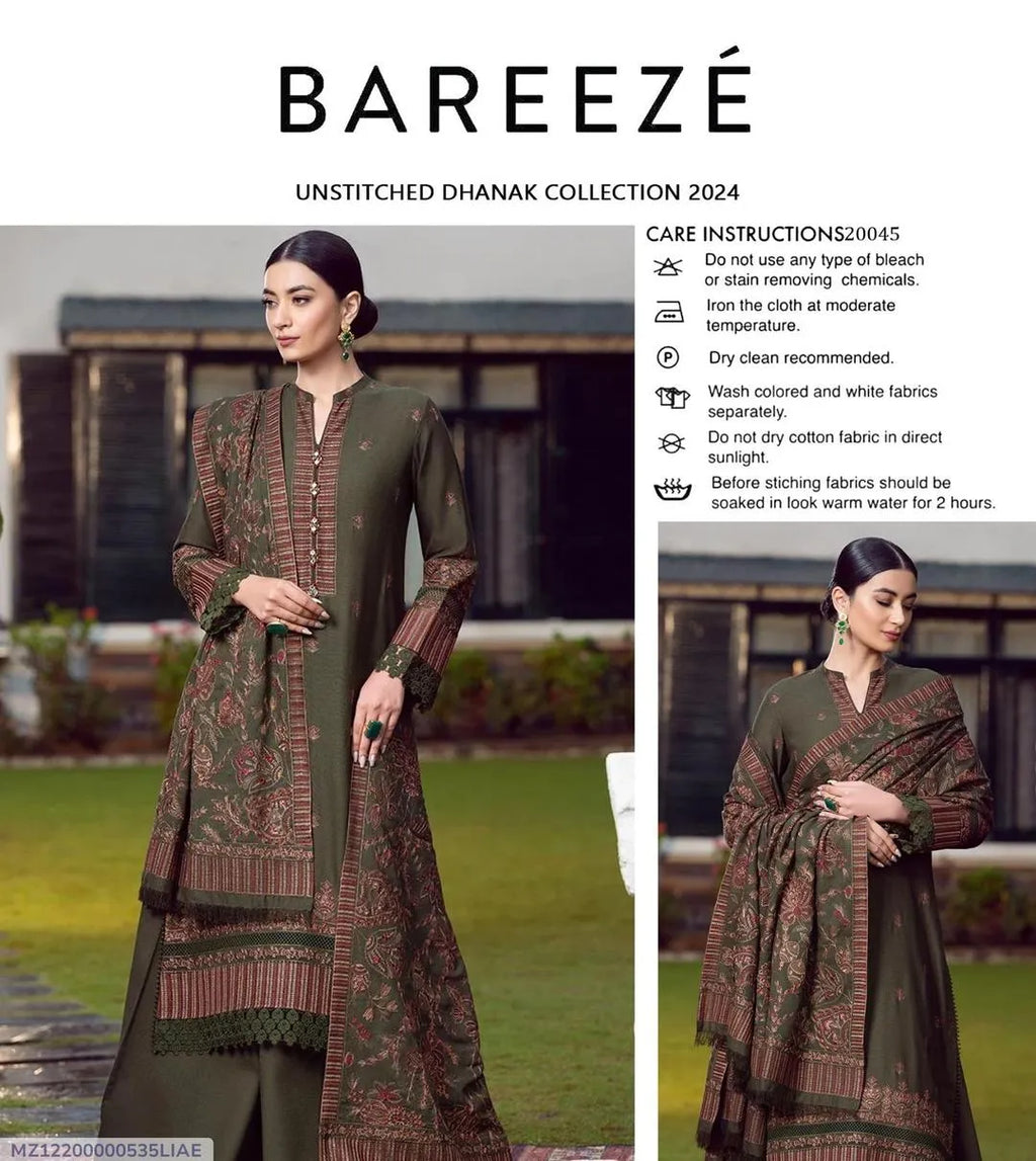 3 Pcs Women's Unstitched Embroidered Suit