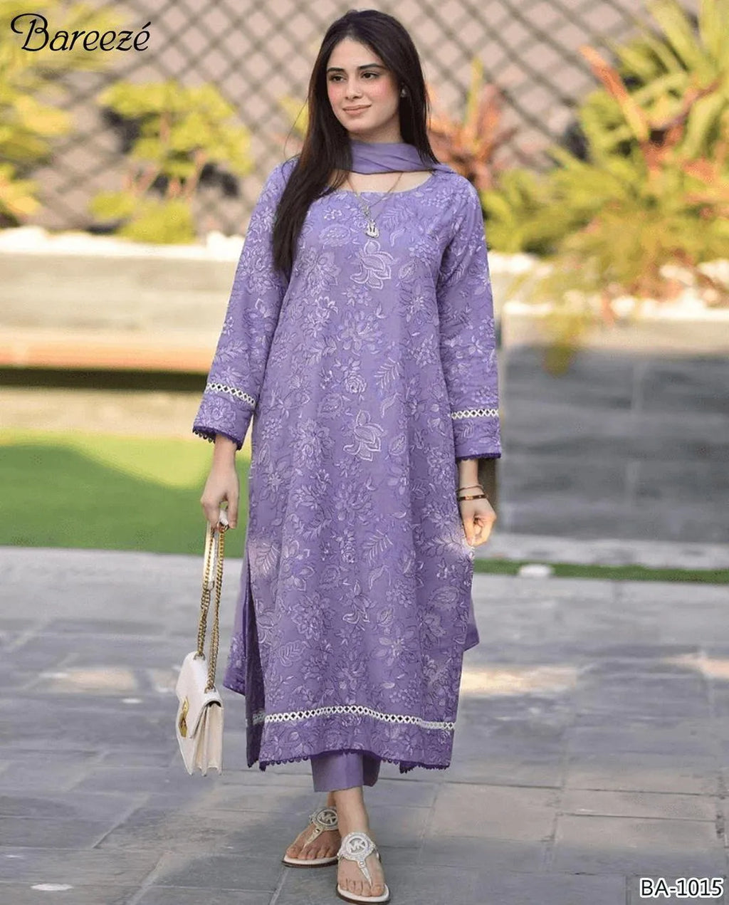 Stunning Purple Embroidered Suit Set - 3 Pcs - Dhanak Fabric