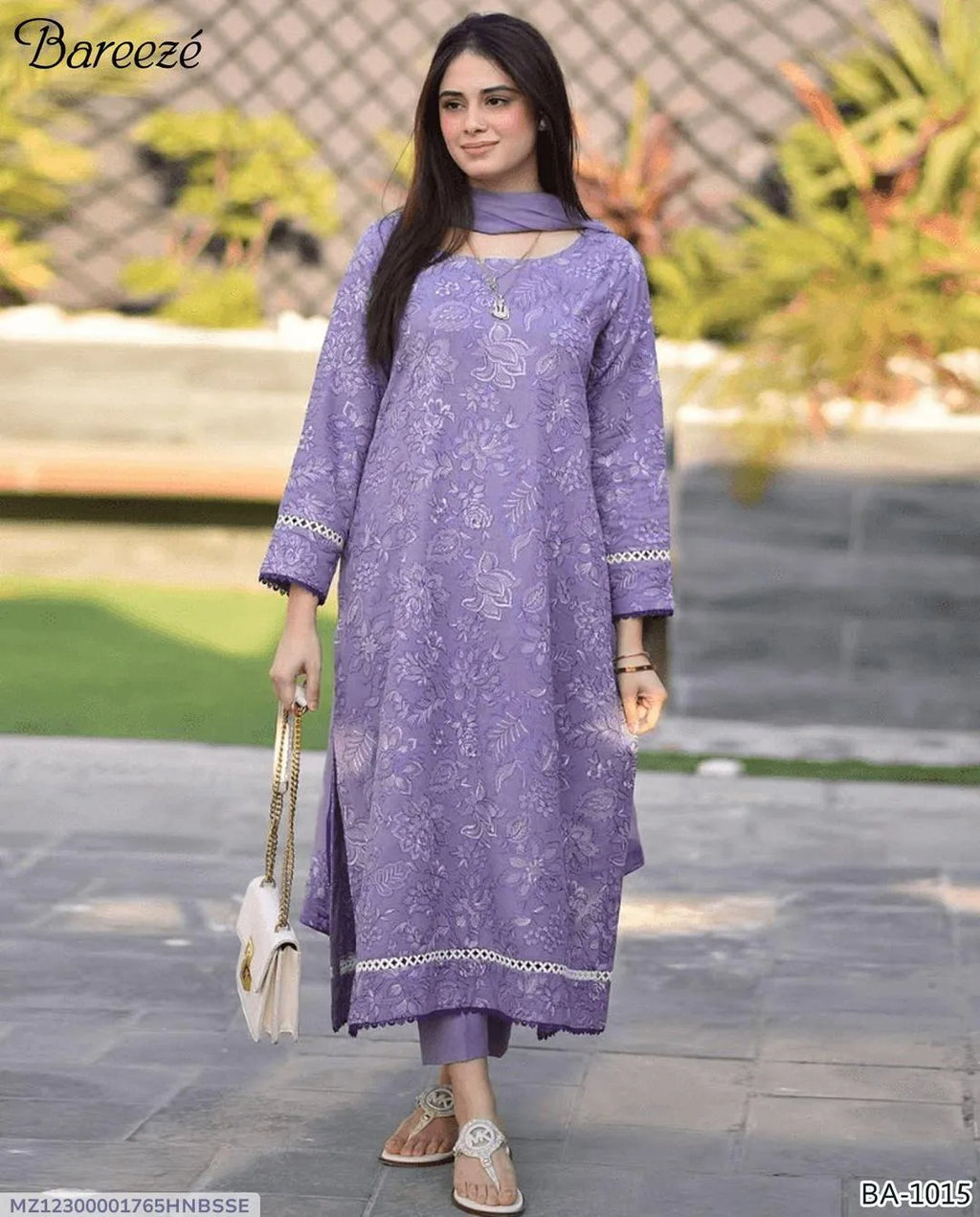 Stunning Purple Embroidered Suit Set - 3 Pcs - Dhanak Fabric