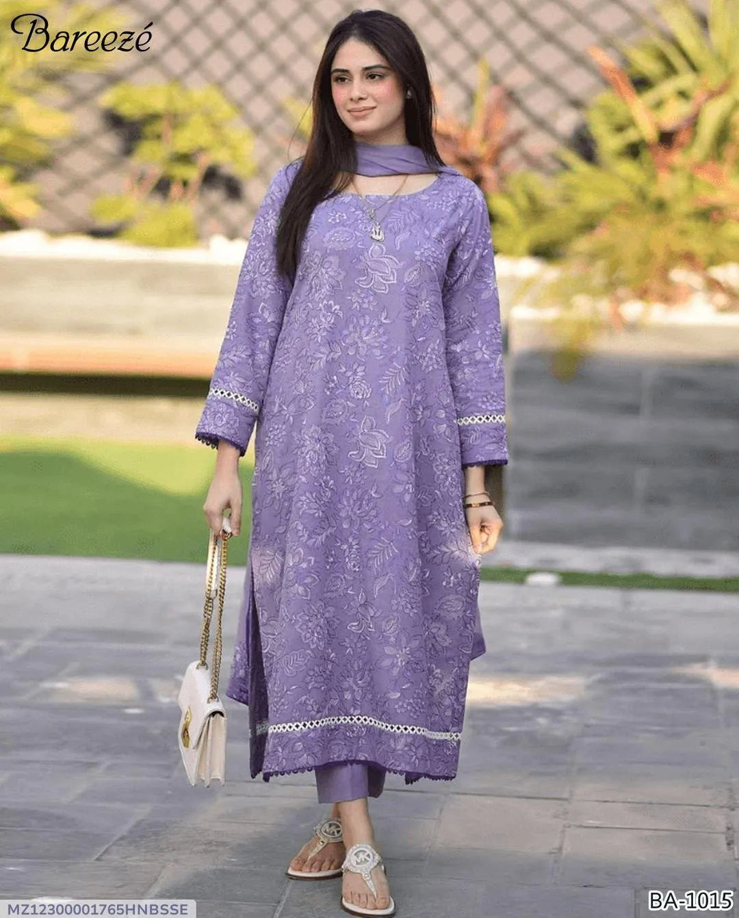 Stunning Purple Embroidered Suit Set - 3 Pcs - Dhanak Fabric