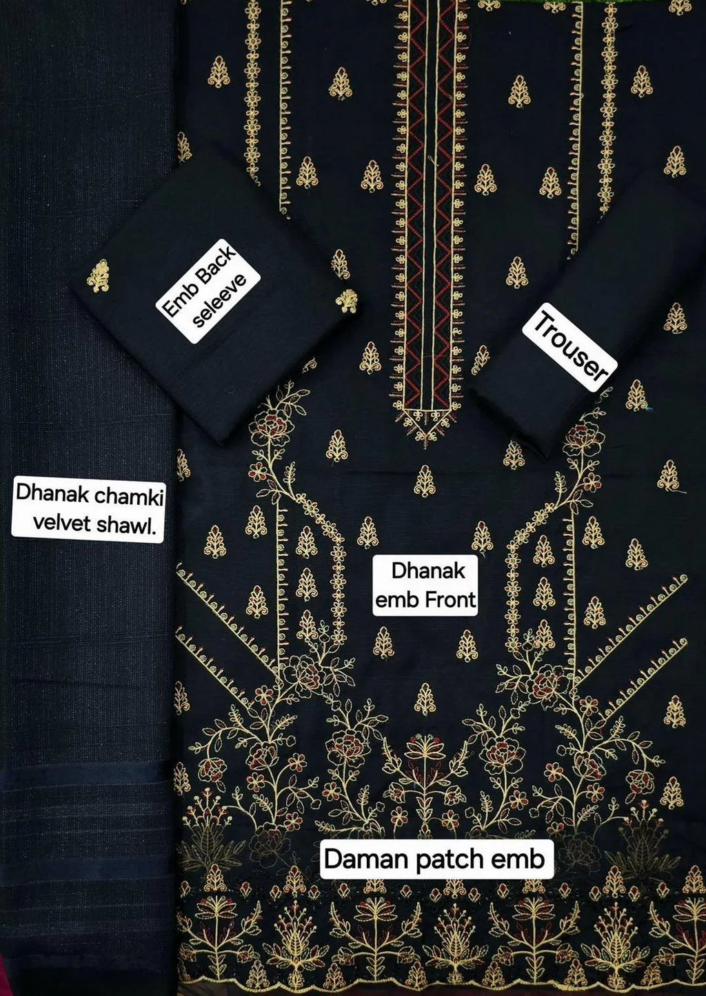 3 Pcs Women's Unstitched Embroidered Suit