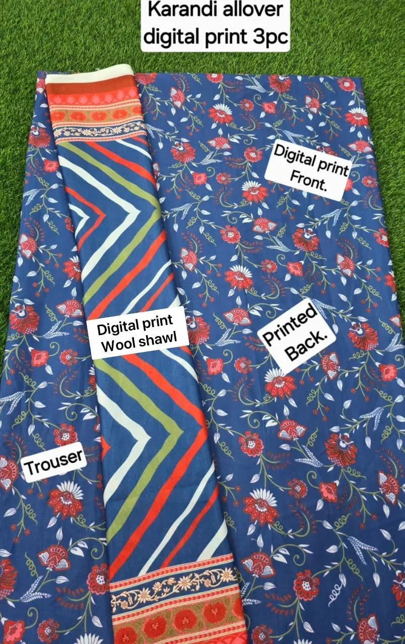 3 Pcs Women's Unstitched Printed Suit