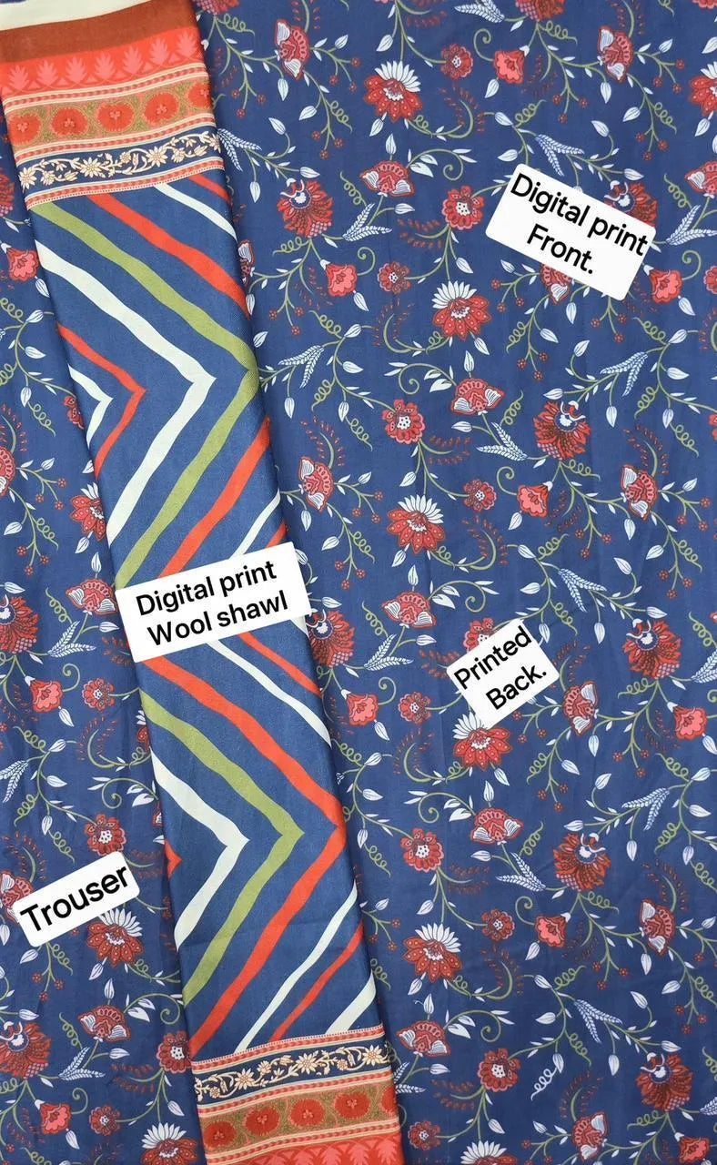 3 Pcs Women's Unstitched Printed Suit