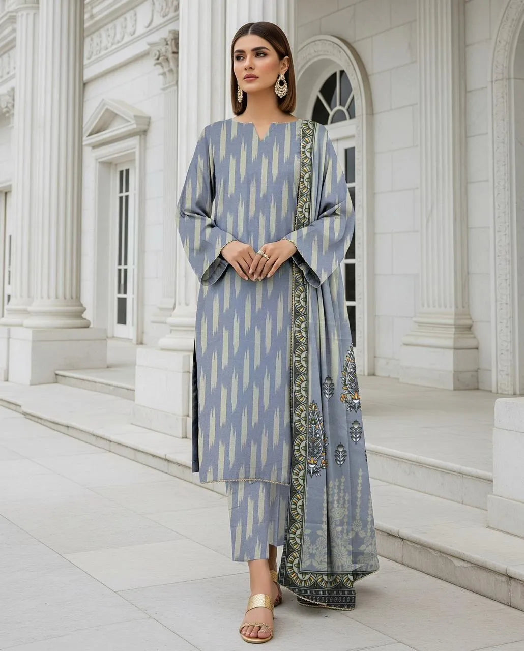 3 Pcs Women's Unstitched Printed Suit