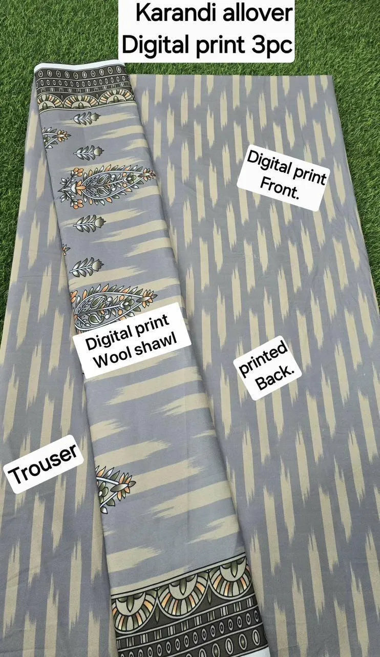 3 Pcs Women's Unstitched Printed Suit