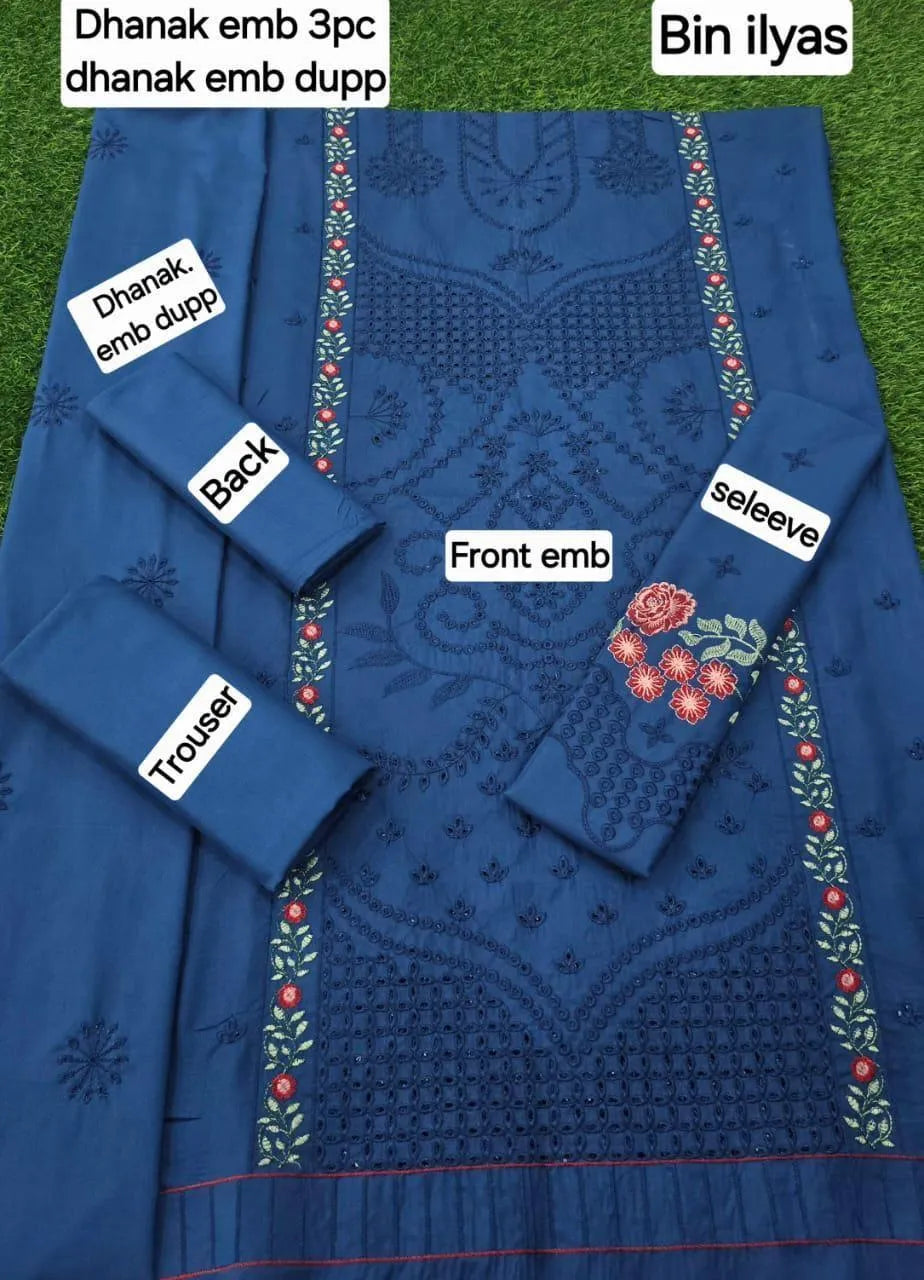 3 Pcs Women's Unstitched Embroidered Suit