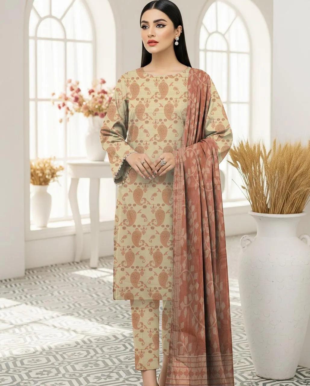 3 Pcs Women's Unstitched Printed Suit