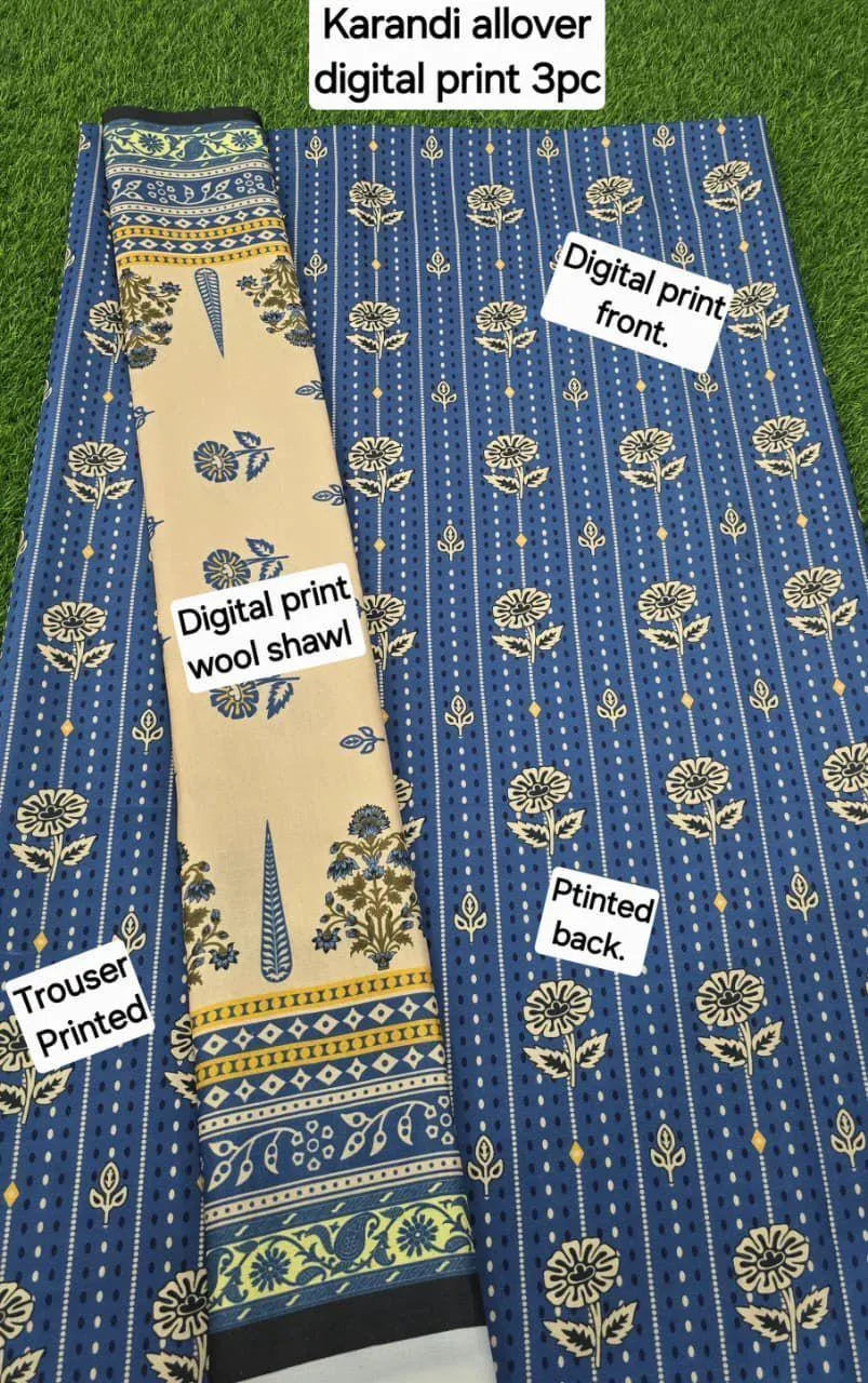 3 Pcs Women's Unstitched Digital Print Suit