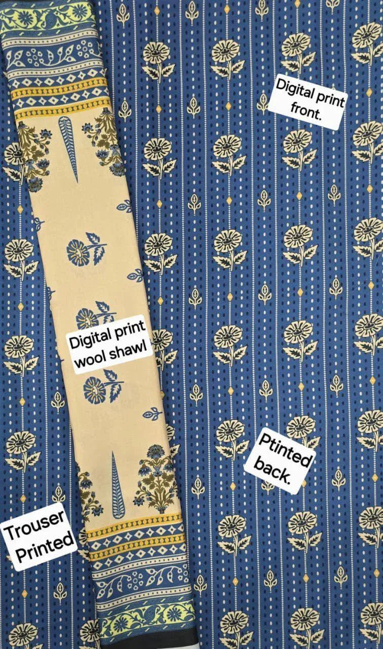 3 Pcs Women's Unstitched Digital Print Suit