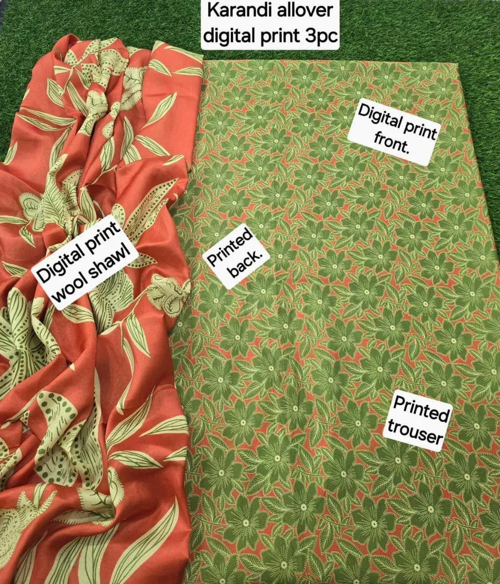 3 Pcs Women's Unstitched Digital Print Suit