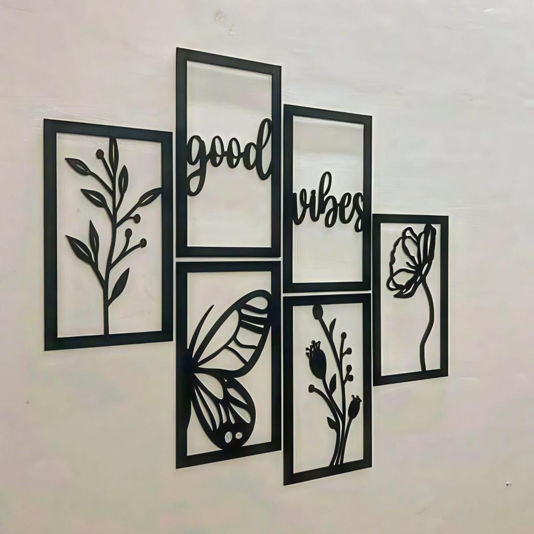 “Good Vibes” Butterfly & Floral Wall Art I 6 Piece Frame Set