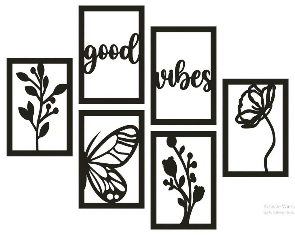 “Good Vibes” Butterfly & Floral Wall Art I 6 Piece Frame Set