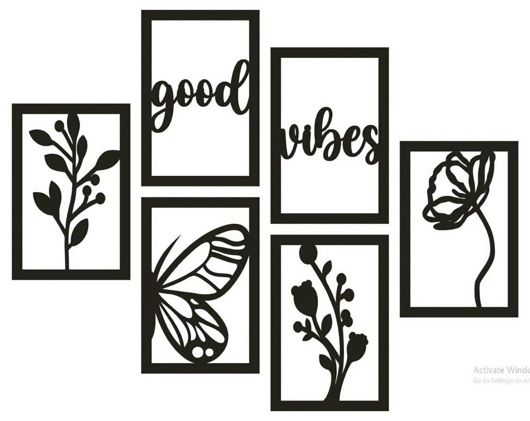 “Good Vibes” Butterfly & Floral Wall Art I 6 Piece Frame Set