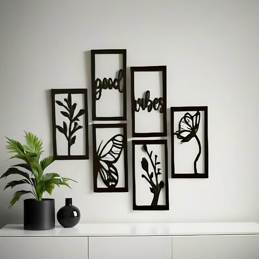 “Good Vibes” Butterfly & Floral Wall Art I 6 Piece Frame Set