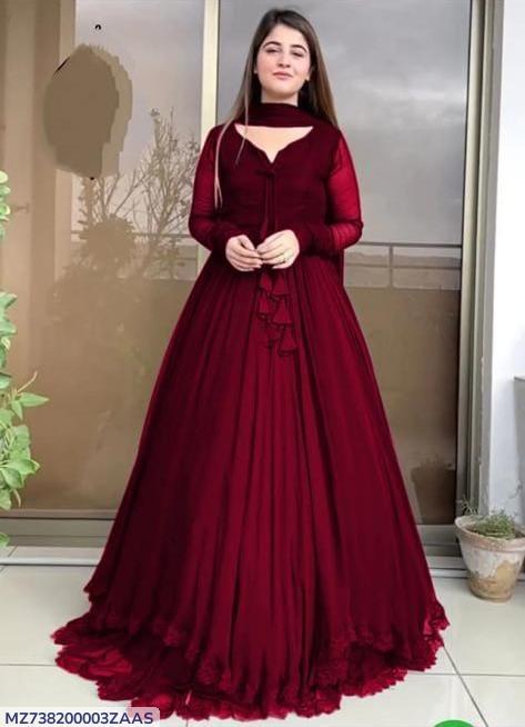 3 Pcs Women's Stitched Chiffon Embroidered  Maxi Suit